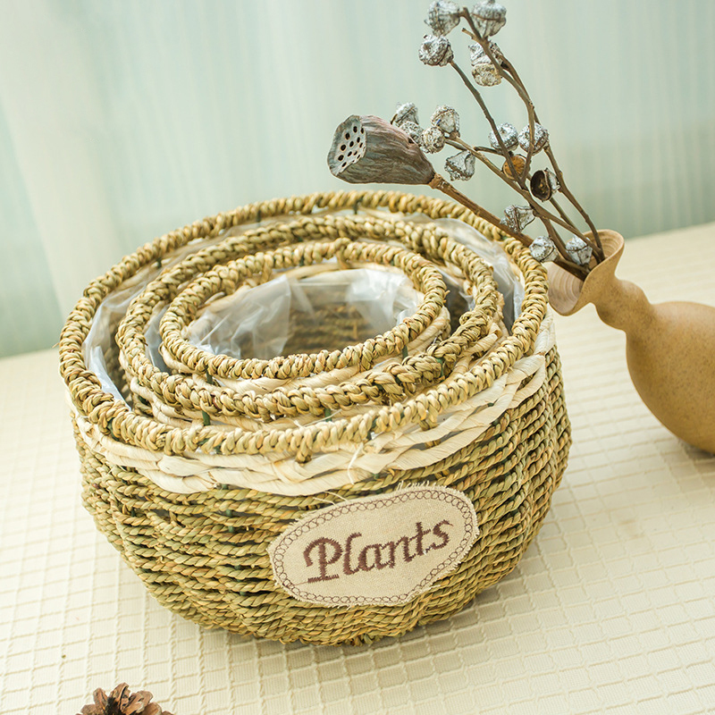 Rattan Flower Basket Wall Hanging Flowerpot Balcony Hanging Pot Green Tree Hanging Wall Hanging Flowerpot Wall Decoration Flowerpot